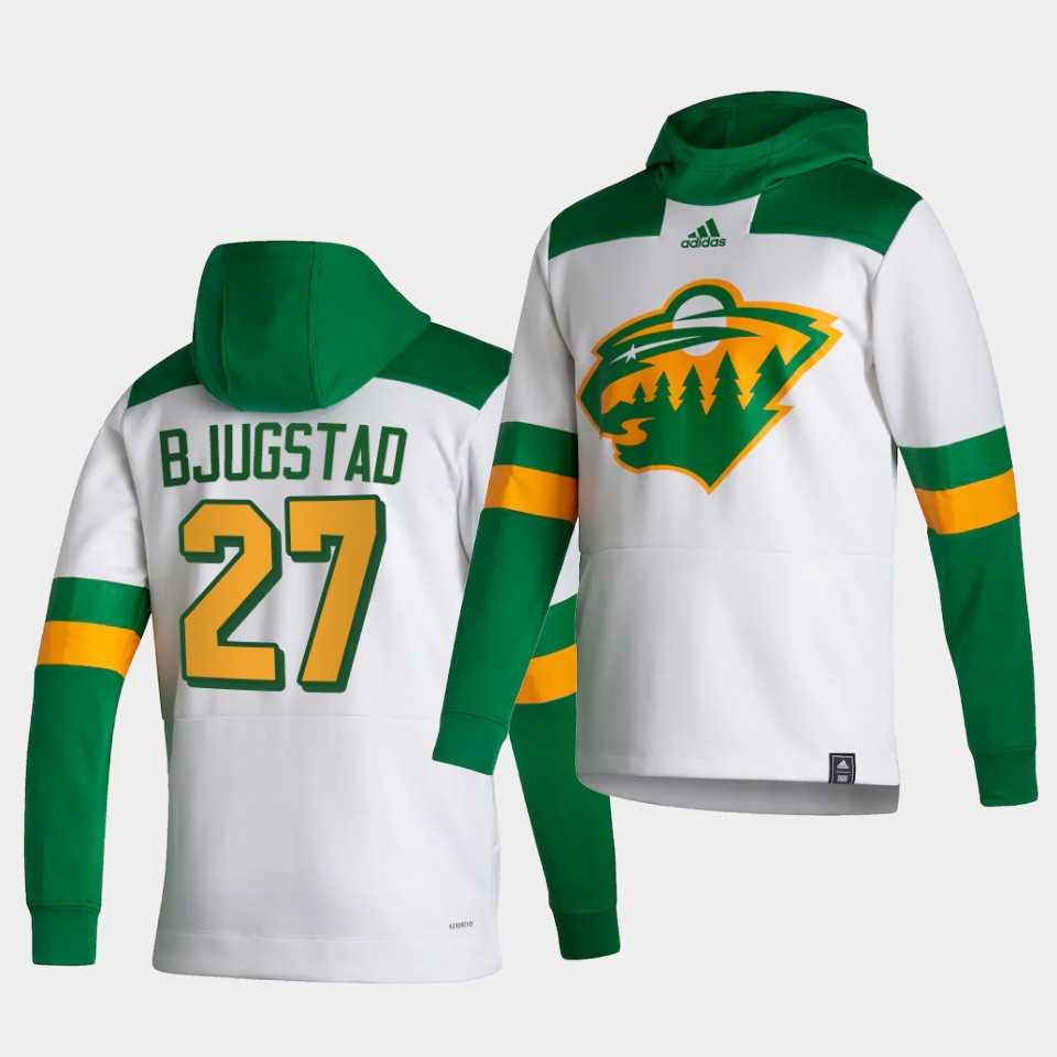 Men Minnesota Wild 27 Bjugstad White NHL 2021 Adidas Pullover Hoodie Jersey